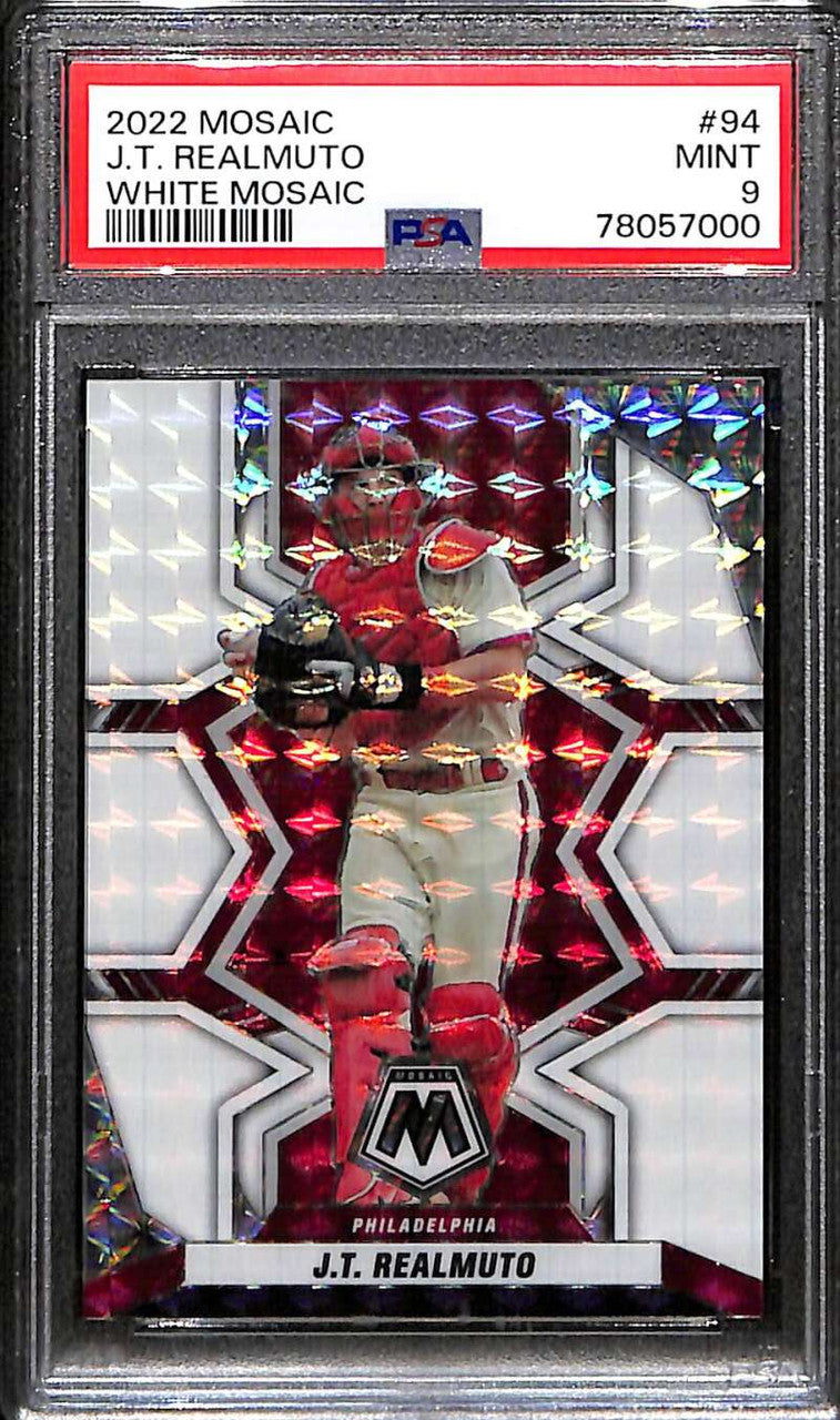 2022 Panini Mosaic Mosaic White Refractor 94 J. T. Realmuto 22/25 PSA 9 MINT