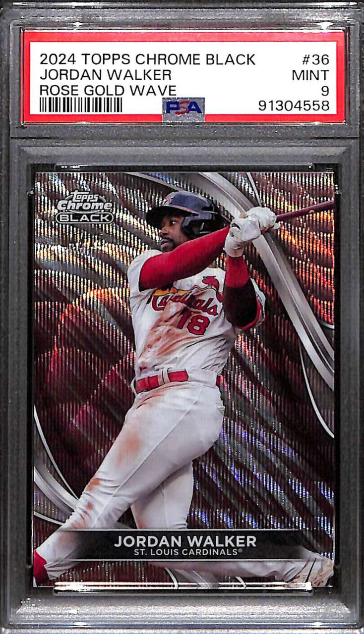 SOLD 171975 2024 Topps Chrome Black Rose Gold Wave Refractor 36 Jordan Walker 4/15 PSA 9