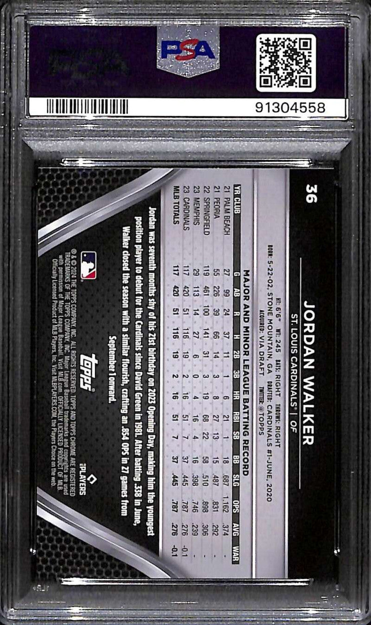 SOLD 171975 2024 Topps Chrome Black Rose Gold Wave Refractor 36 Jordan Walker 4/15 PSA 9