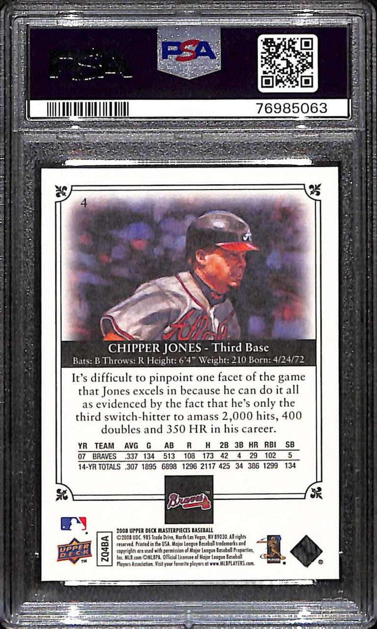 SOLD 171976 2008 UD Masterpieces 4 Chipper Jones PSA 10 GEM MT