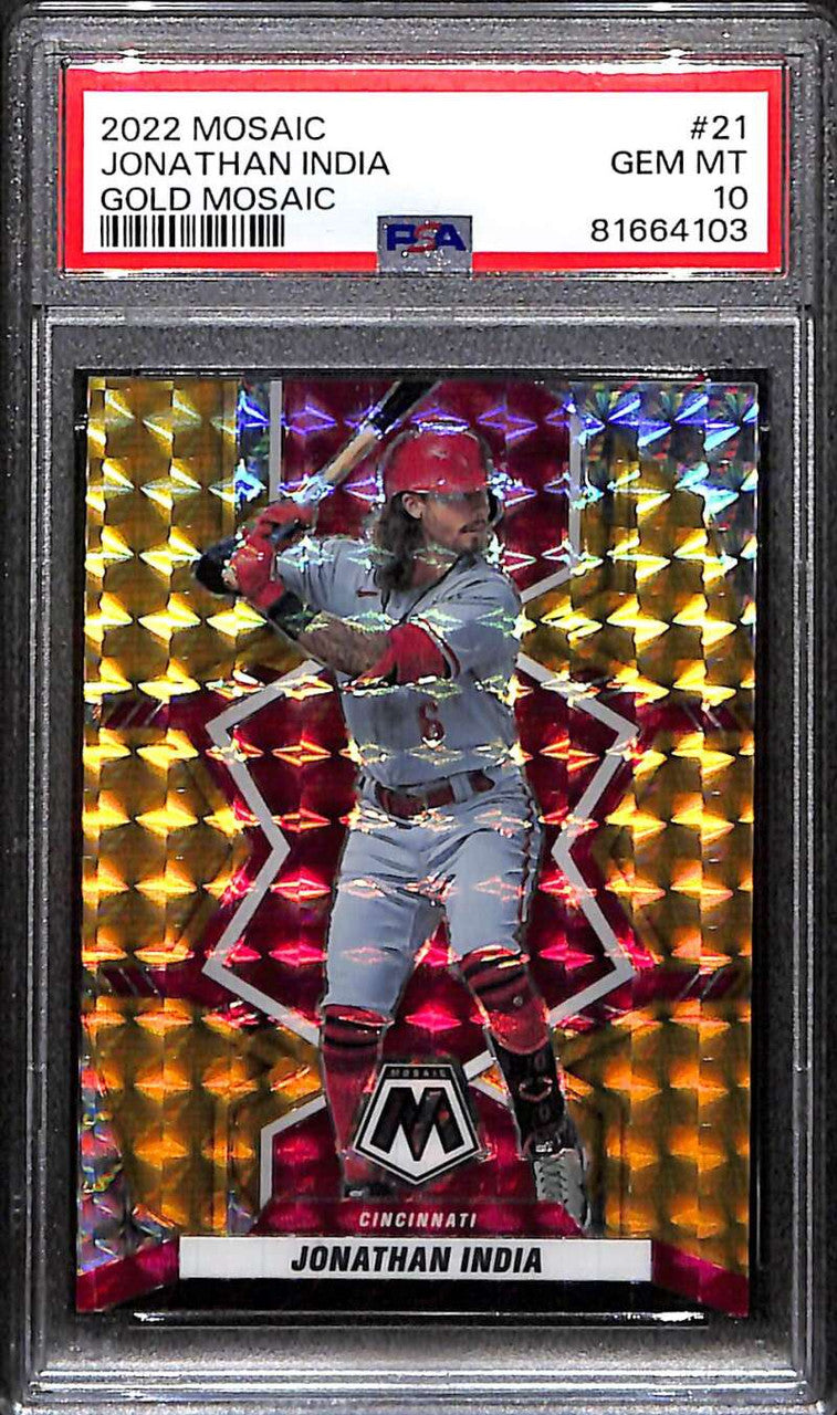 2022 Panini Mosaic Mosaic Gold Refractor 21 Jonathan India 4/10 PSA 10 GEM MT