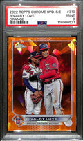2022 Topps Chrome Sapphire Orange Refractor Rivalry Love Soto Albies 13/25 PSA 9