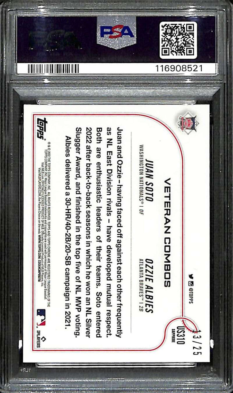 2022 Topps Chrome Sapphire Orange Refractor Rivalry Love Soto Albies 13/25 PSA 9