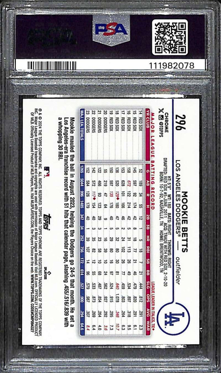 2024 Topps Chrome Fanatics Fest Big Apple Refractor 296 Mookie Betts PSA 9 MINT