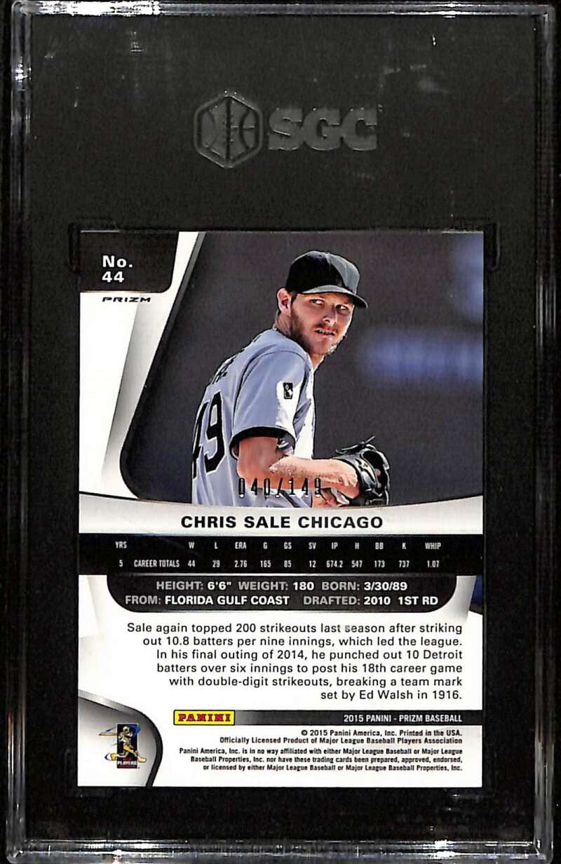 2015 Panini Prizm Prizms Black and White Checker 44 Chris Sale 40/149 SGC 10 GM