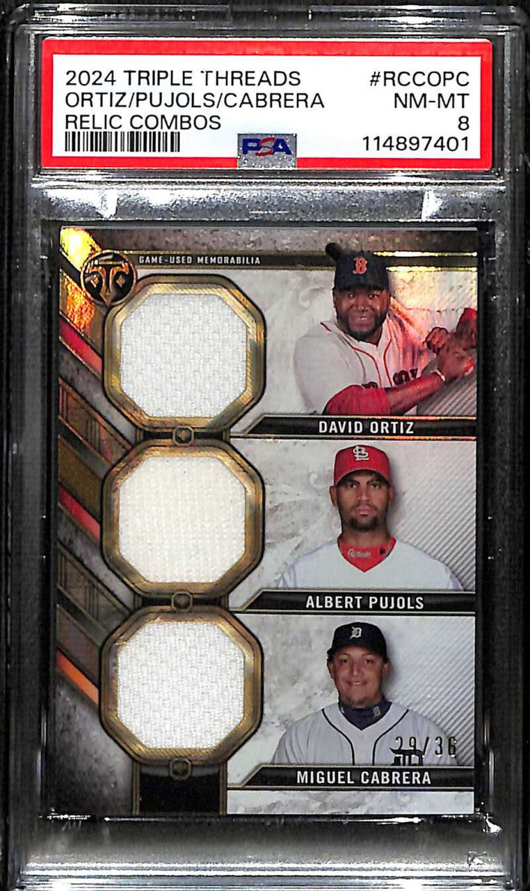2024 Topps Triple Threads Relics Pujols Cabrera Ortiz Triple Jersey 29/36 PSA 8