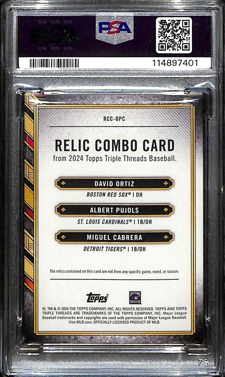 2024 Topps Triple Threads Relics Pujols Cabrera Ortiz Triple Jersey 29/36 PSA 8