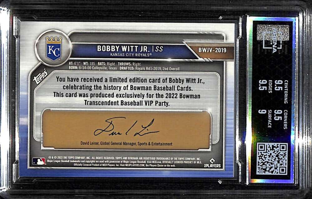 2022 Bowman Transcendent VIP Photo Variations 2019 Bobby Witt RC /50 ARENA 9.5
