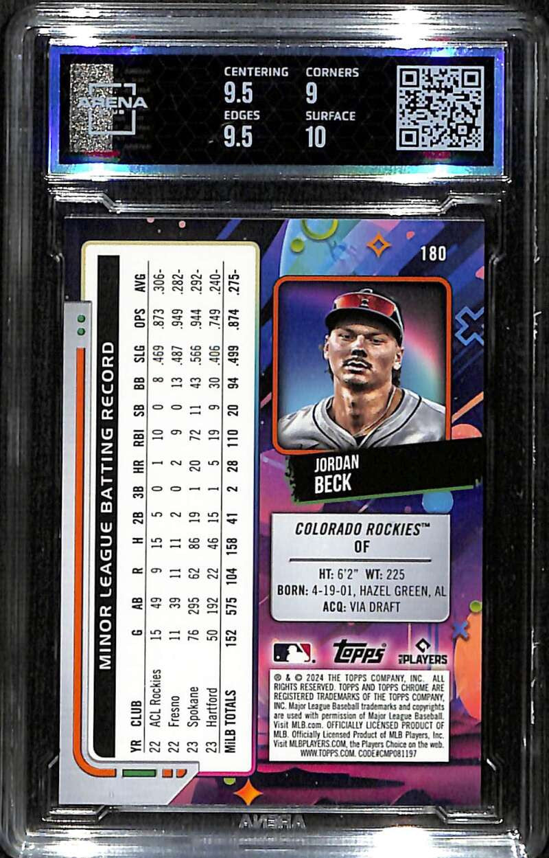 2024 Topps Cosmic Chrome Red Flare Refractor 180 Jordan Beck RC 1/5 ARENA 9.5