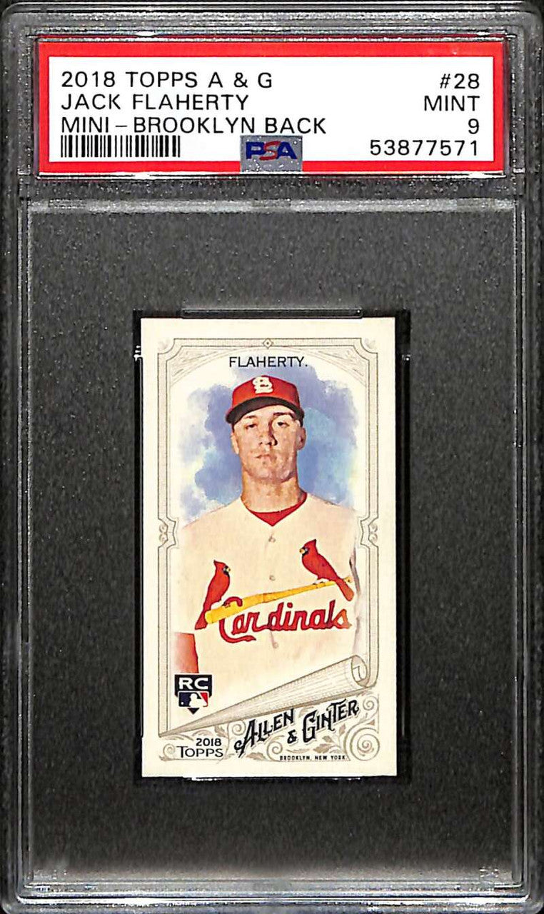 2018 Topps Allen and Ginter Mini Brooklyn Back 28 Jack Flaherty RC 13/25 PSA 9