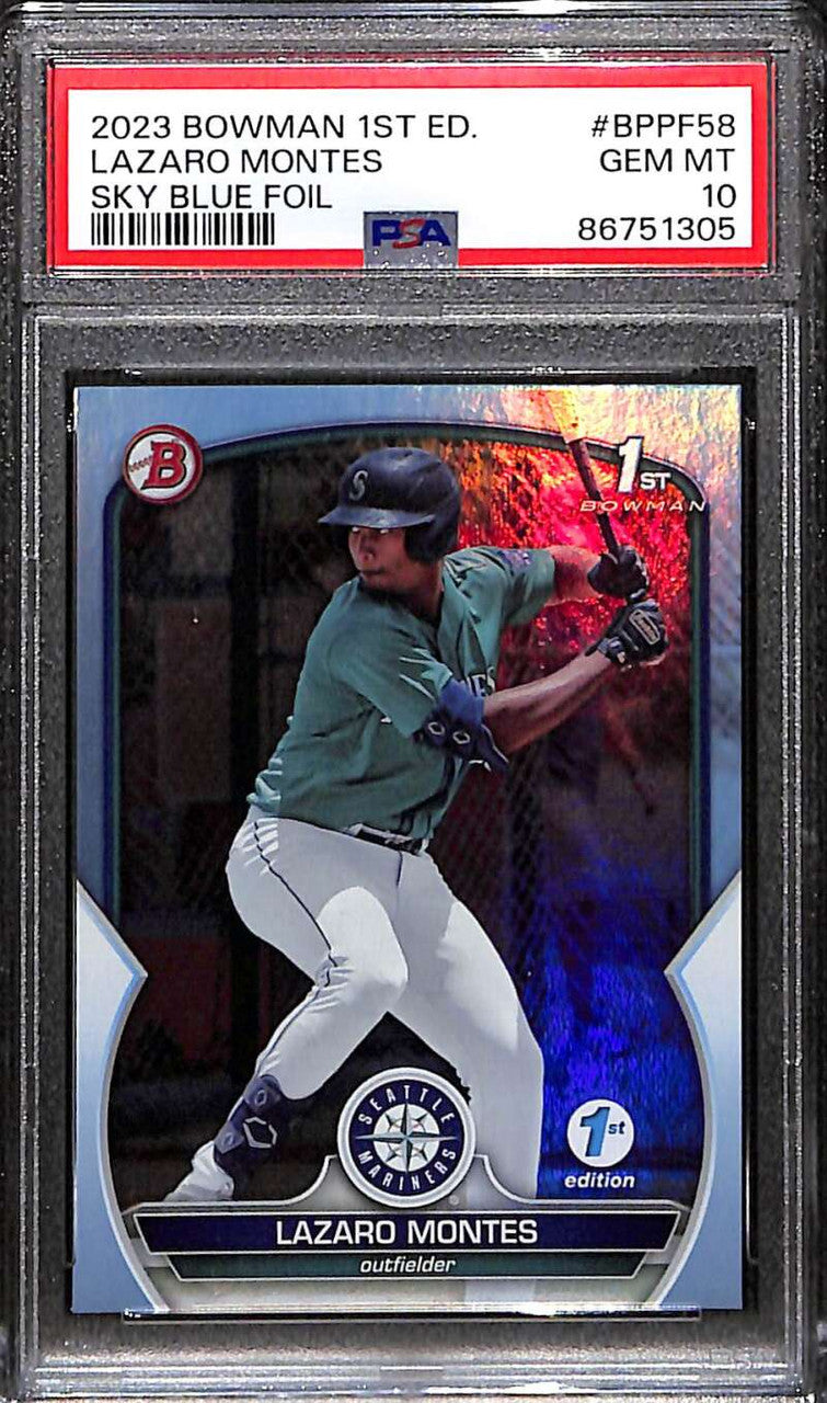 SOLD 172071 2023 Bowman 1st Edition Sky Blue bppf58 Lazaro Montes Rookie PSA 10 GEM MT