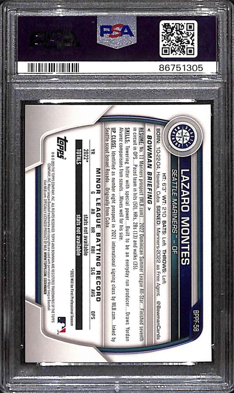 SOLD 172071 2023 Bowman 1st Edition Sky Blue bppf58 Lazaro Montes Rookie PSA 10 GEM MT