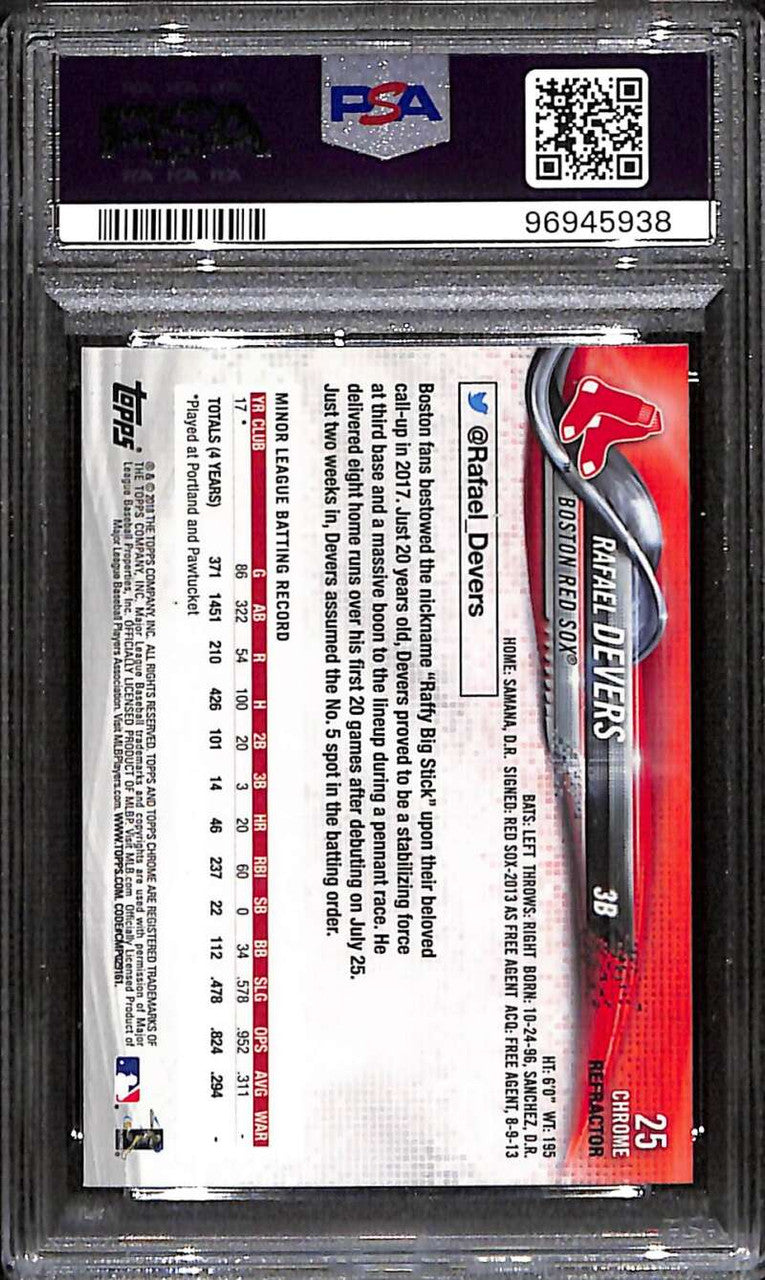 2018 Topps Chrome Pink Refractor 25 Rafael Devers Batting PSA 10 GEM MT