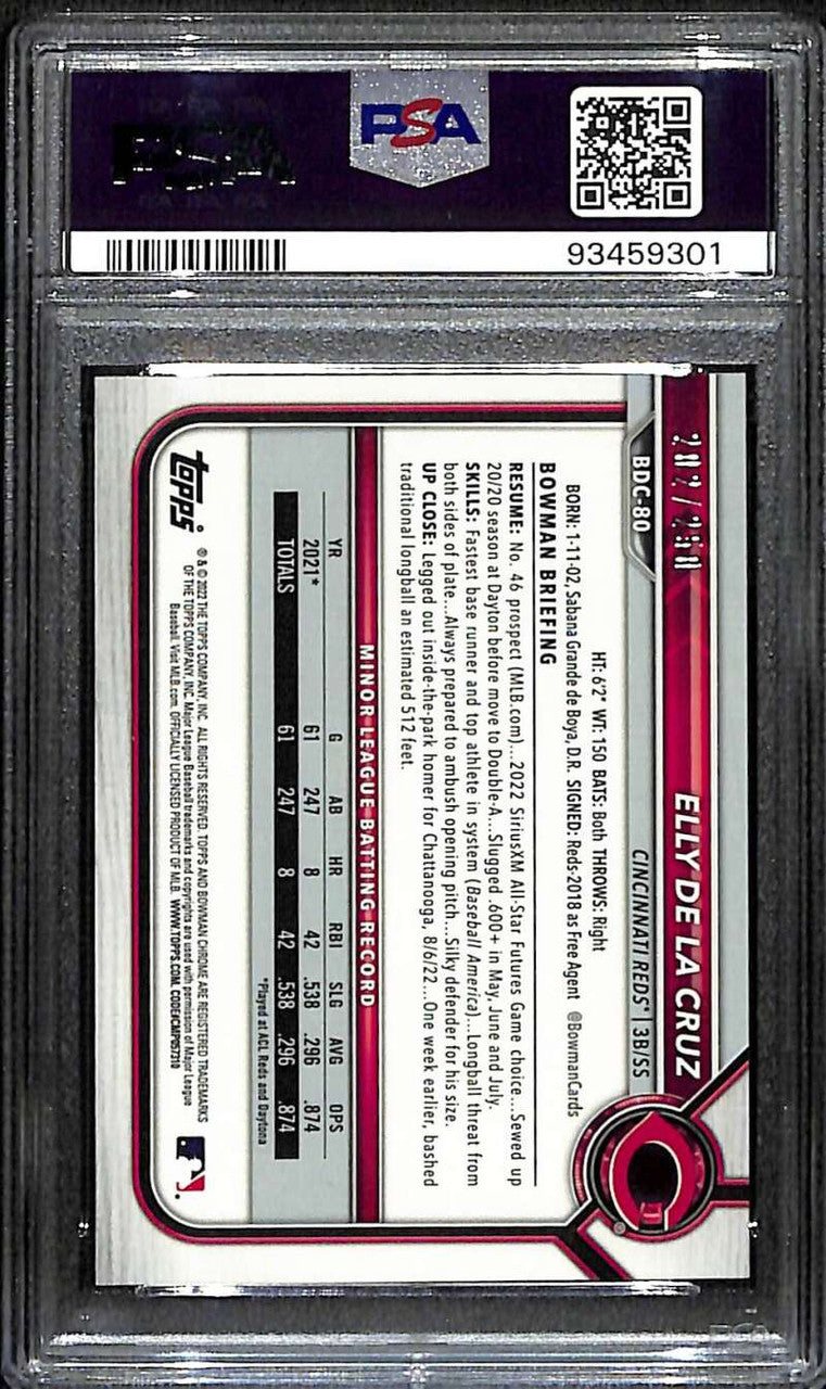 2022 Bowman Chrome Draft Purple Refractor Elly De La Cruz Rookie 202/250 PSA 9