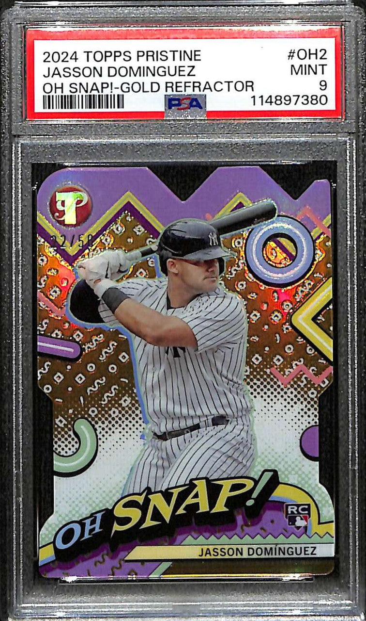 2024 Topps Pristine Oh Snap Gold Refractor Jasson Dominguez Rookie 22/50 PSA 9