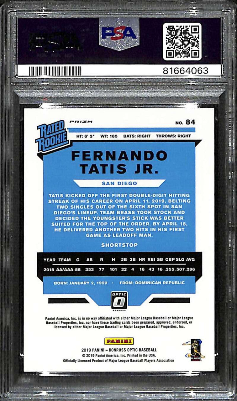 2019 Donruss Optic Red Wave Refractor 84 Fernando Tatis RR Rated Rookie PSA 10