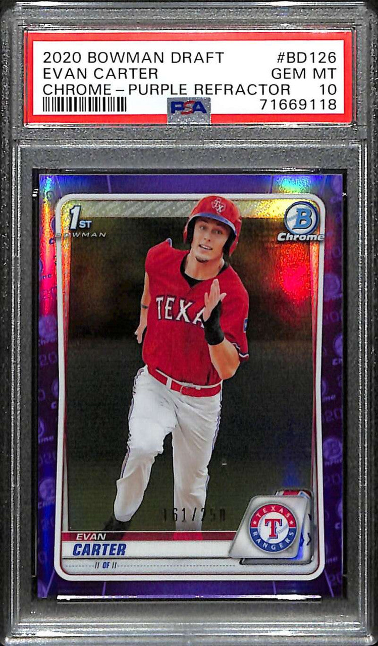 2020 Bowman Chrome Draft Purple Refractor Evan Carter Rookie 161/250 PSA 10