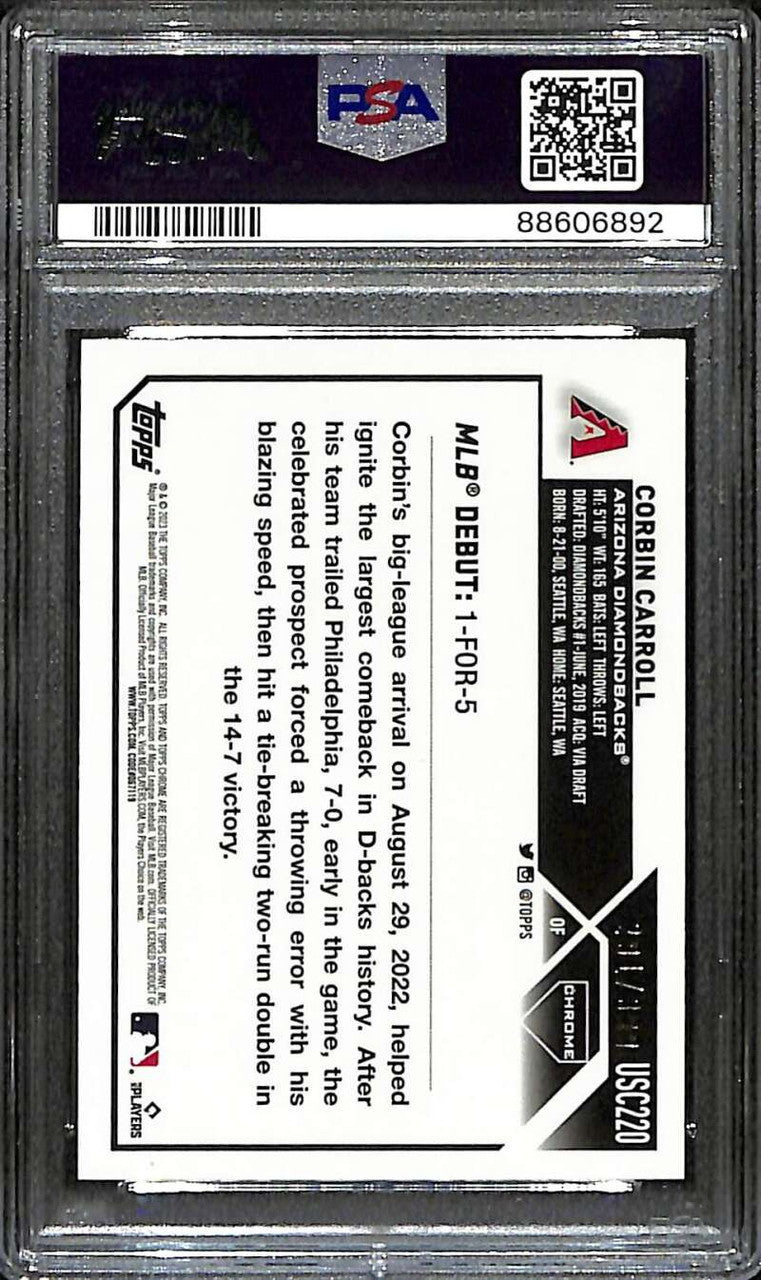 2023 Topps Chrome Update Magenta Refractor usc220 Corbin Carroll RC /399 PSA 10