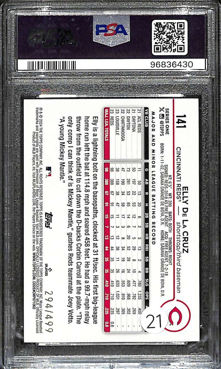 2024 Topps Green Crackle Foil Board 141 Elly De La Cruz Rookie 294/499 PSA 9