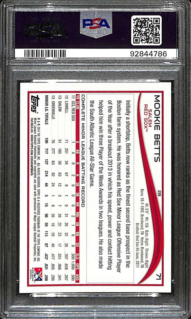 2014 Topps Pro Debut 71 Mookie Betts Rookie PSA 10 GEM MT