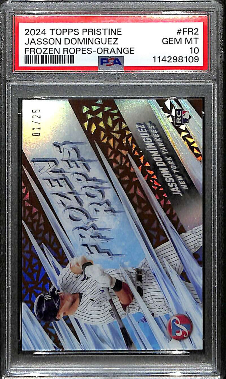 2024 Topps Pristine Frozen Ropes Orange fr2 Jasson Dominguez Rookie 1/25 PSA 10