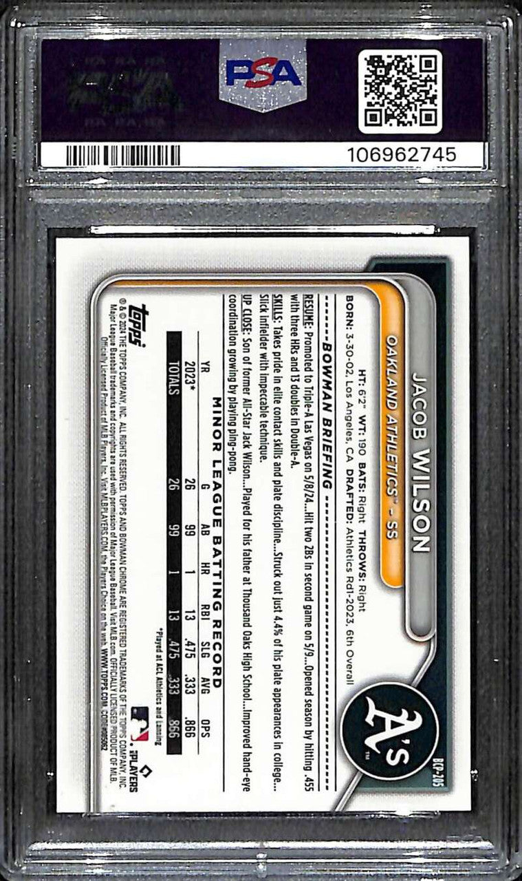 2024 Bowman Chrome Gold Reptillian Refractor Jacob Wilson Rookie 50/50 PSA 10