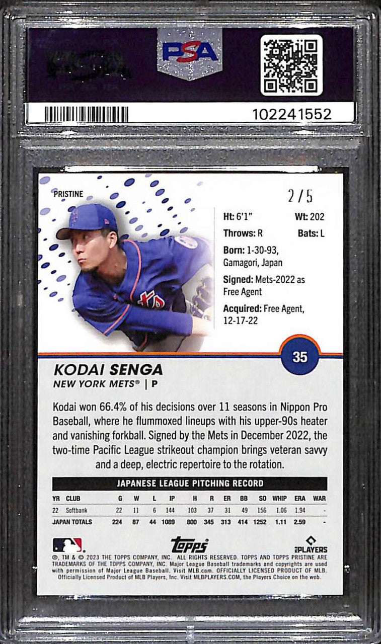 2023 Topps Pristine Red Pristine Refractor 35 Kodai Senga Rookie 2/5 PSA 10 GEM