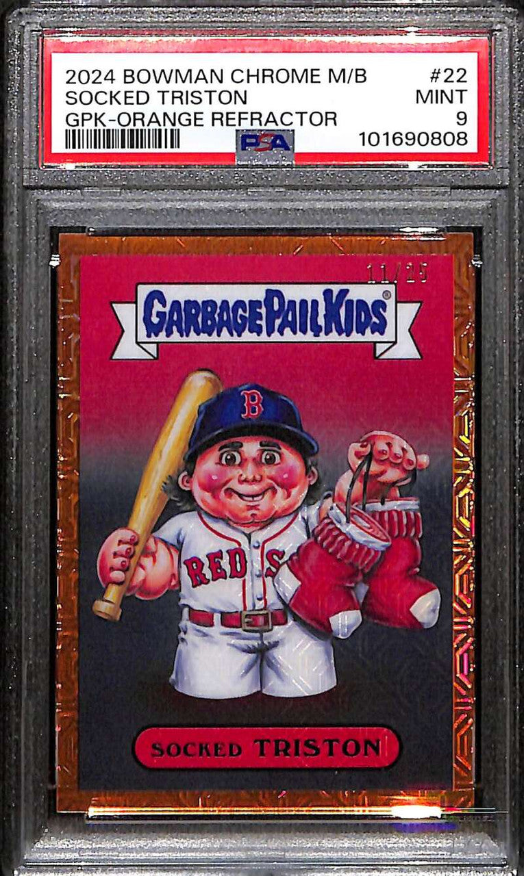2024 Bowman Chrome Garbage Pail Kids Orange Refractor Trison Casas RC /25 PSA 9