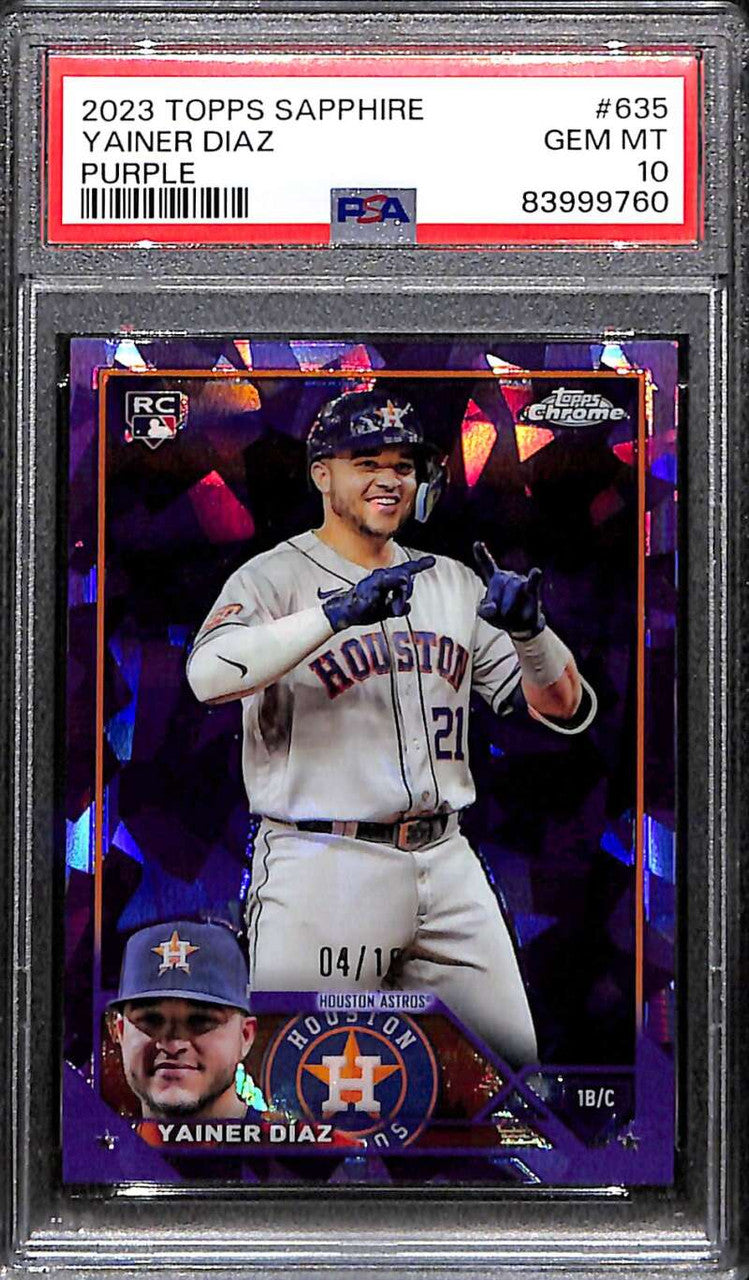 2023 Topps Chrome Sapphire Purple Refractor 635 Yainer Diaz Rookie 4/10 PSA 10
