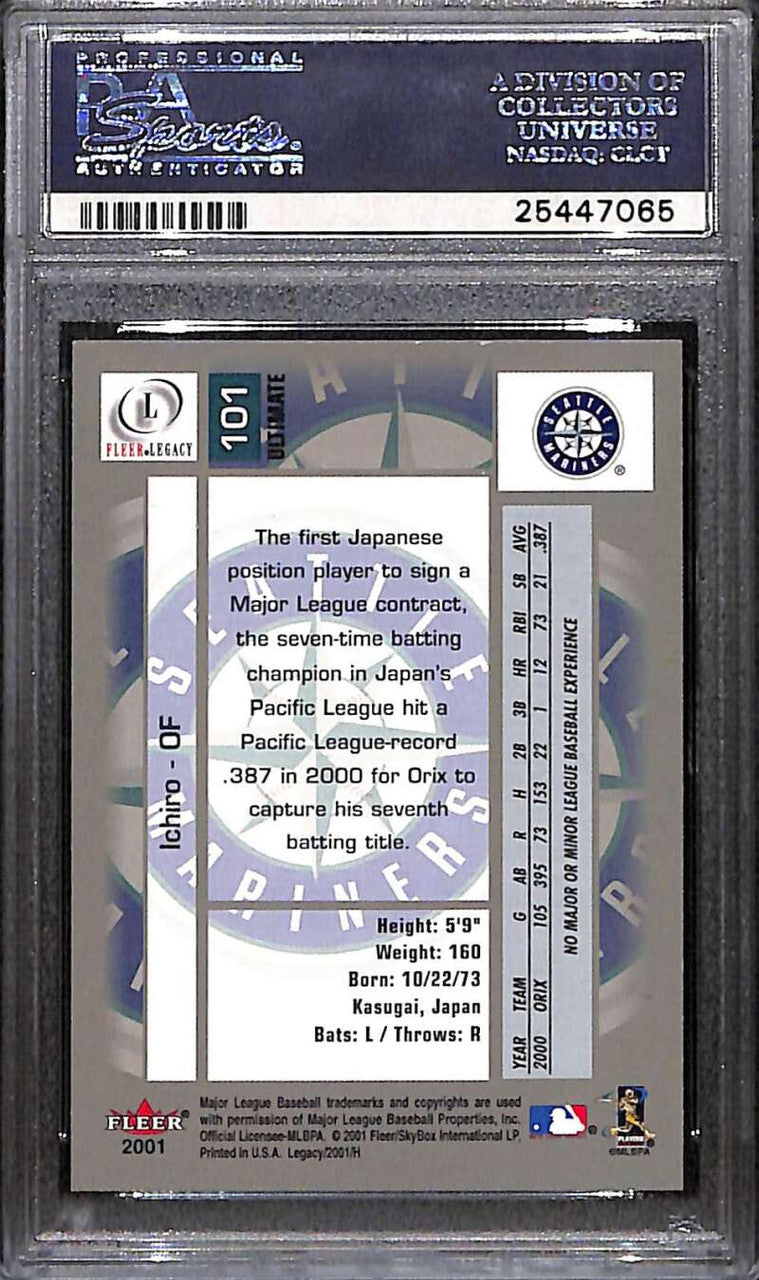 2001 Fleer Legacy Ultimate 101 Ichiro Suzuki Rookie 144/250 PSA 8 NM-MT