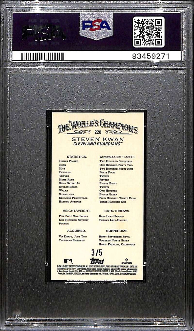 2022 Topps Allen and Ginter Chrome Mini Red Refractor Steven Kwan RC 3/5 PSA 10