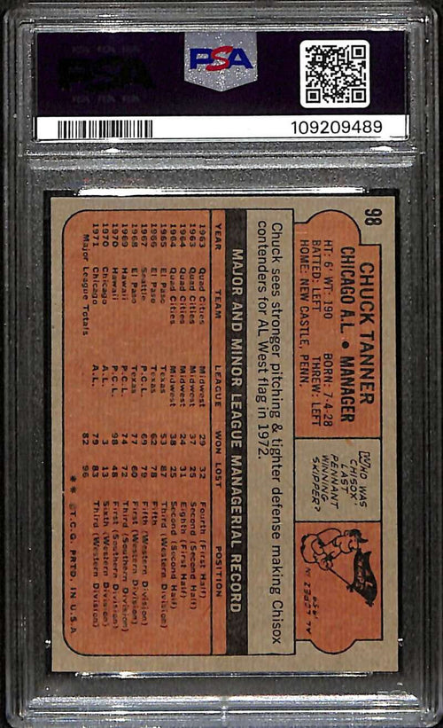 1972 Topps 98 Chuck Tanner MG PSA 7 NM