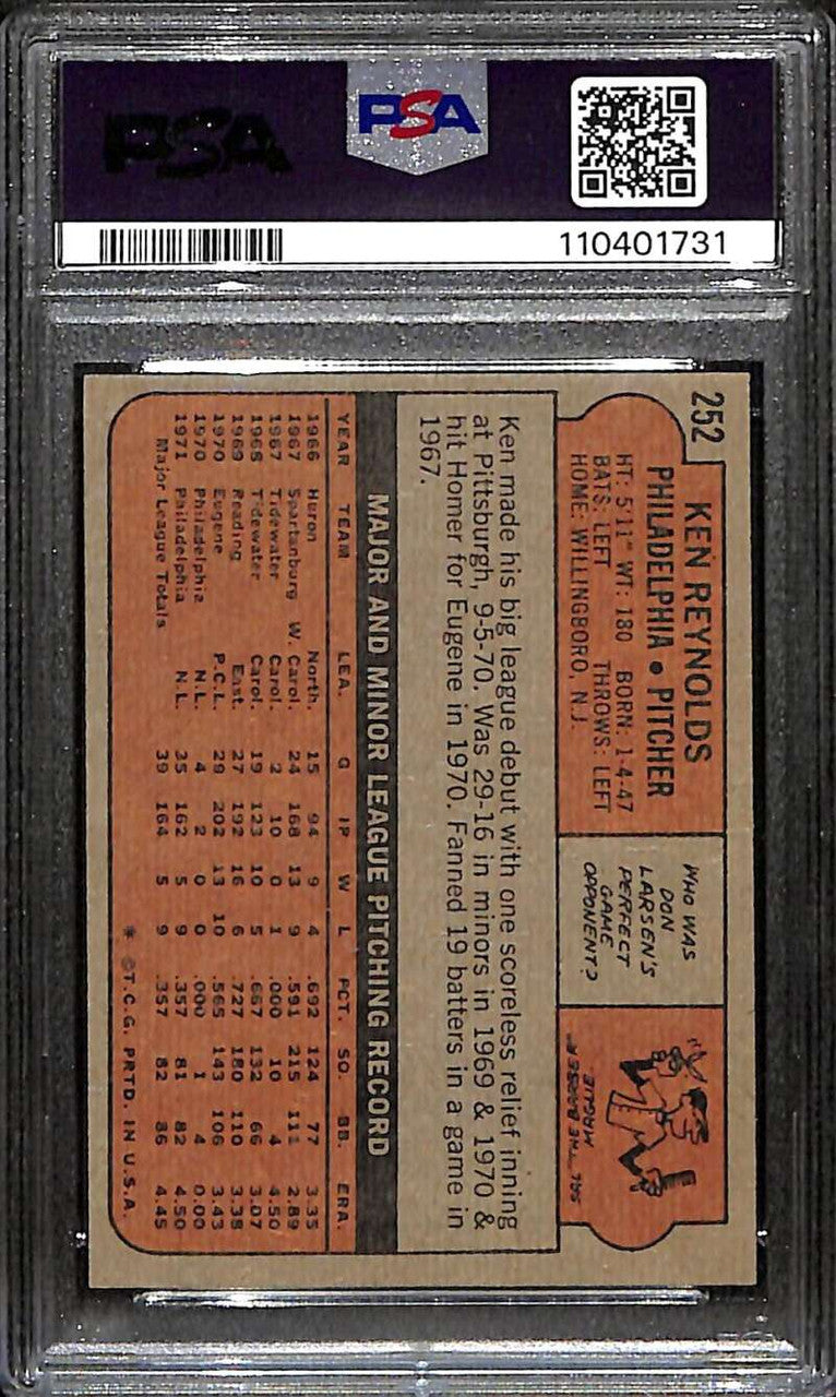 SOLD 172176 1972 Topps 252 Ken Reynolds PSA 8 NM-MT