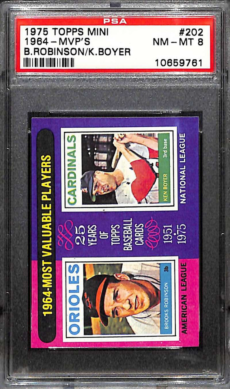 DELETE 172202 1975 Topps Mini 202 Ken Boyer Brooks Robinson MVP PSA 8 NM-MT 1964 MVP's