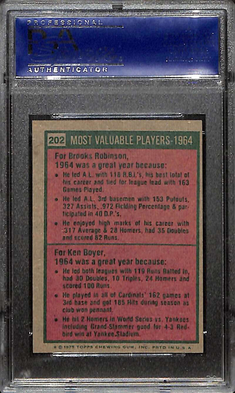 DELETE 172202 1975 Topps Mini 202 Ken Boyer Brooks Robinson MVP PSA 8 NM-MT 1964 MVP's