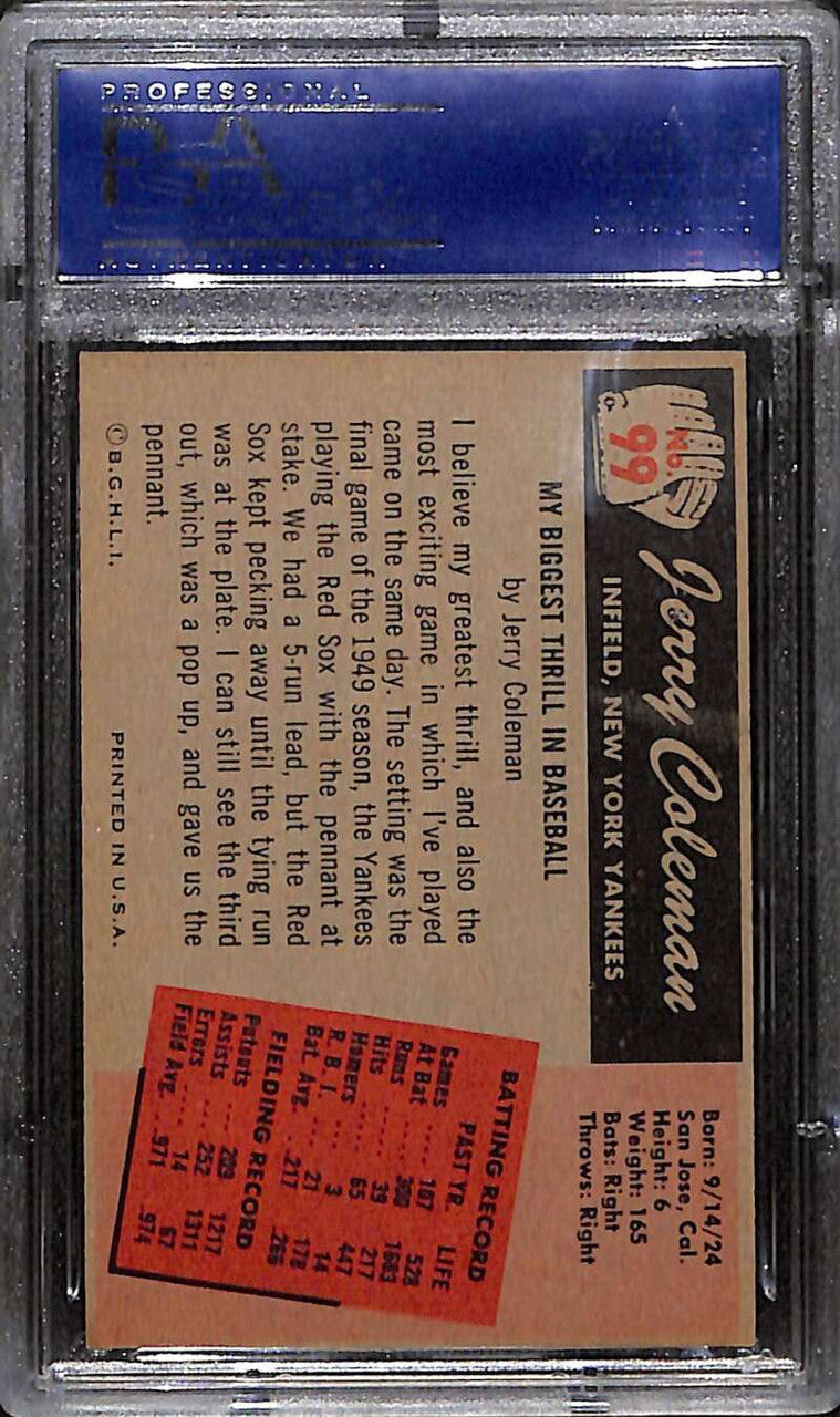 SOLD 172213 1955 Bowman 99 Jerry Coleman PSA 6 EX-MT