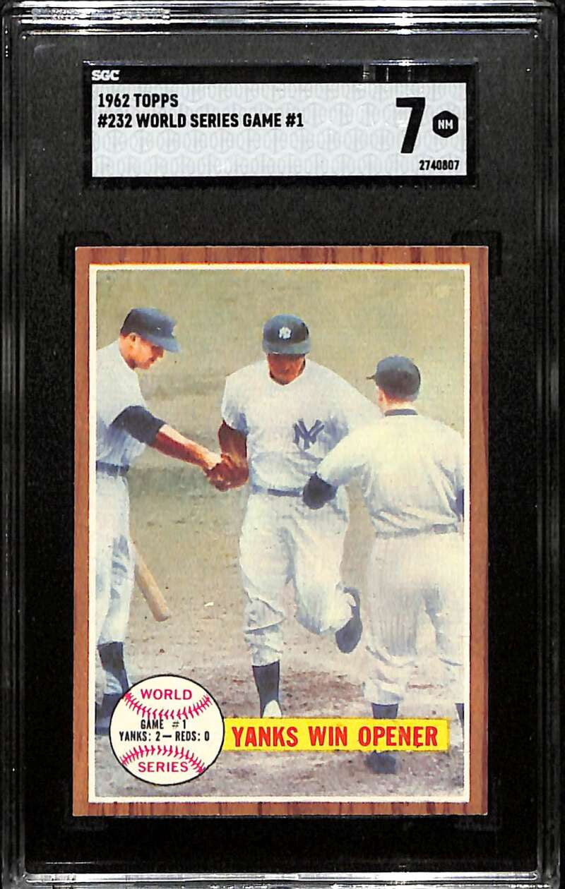 1962 Topps 232 World Series Game 1 Yanks Win Opener SGC 7 NM