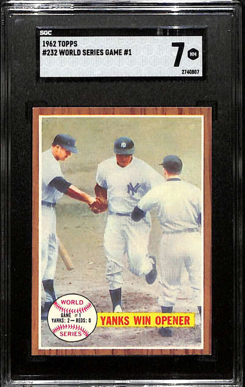 1962 Topps 232 World Series Game 1 Yanks Win Opener SGC 7 NM