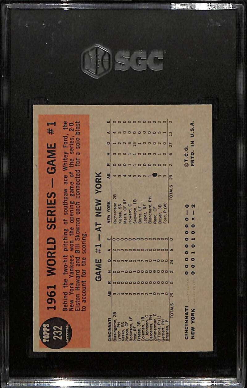 1962 Topps 232 World Series Game 1 Yanks Win Opener SGC 7 NM