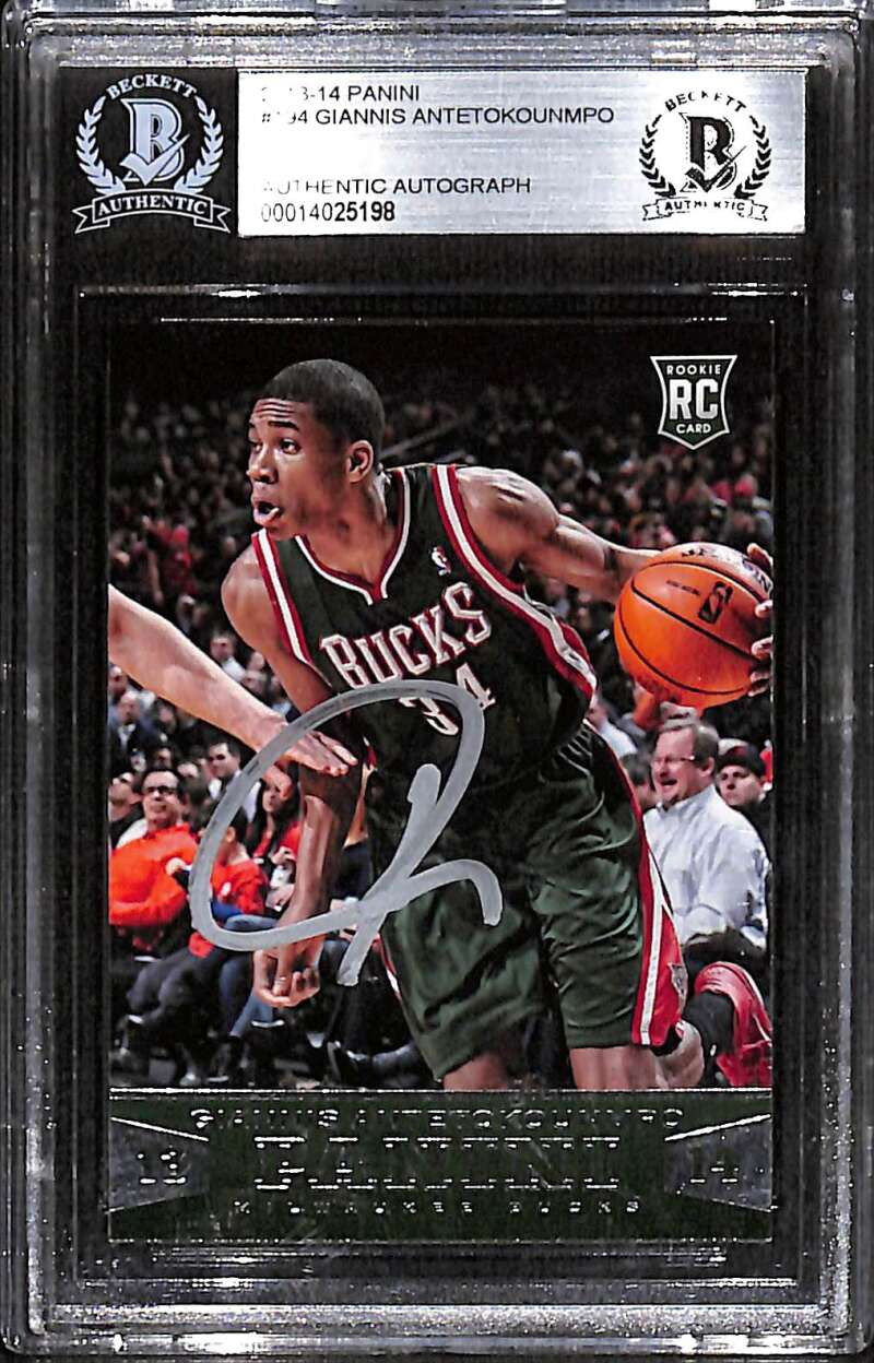 2013-14 Hoops 194 Giannis Antetokounmpo RC BAS Beckett Authentic Autograph Auto
