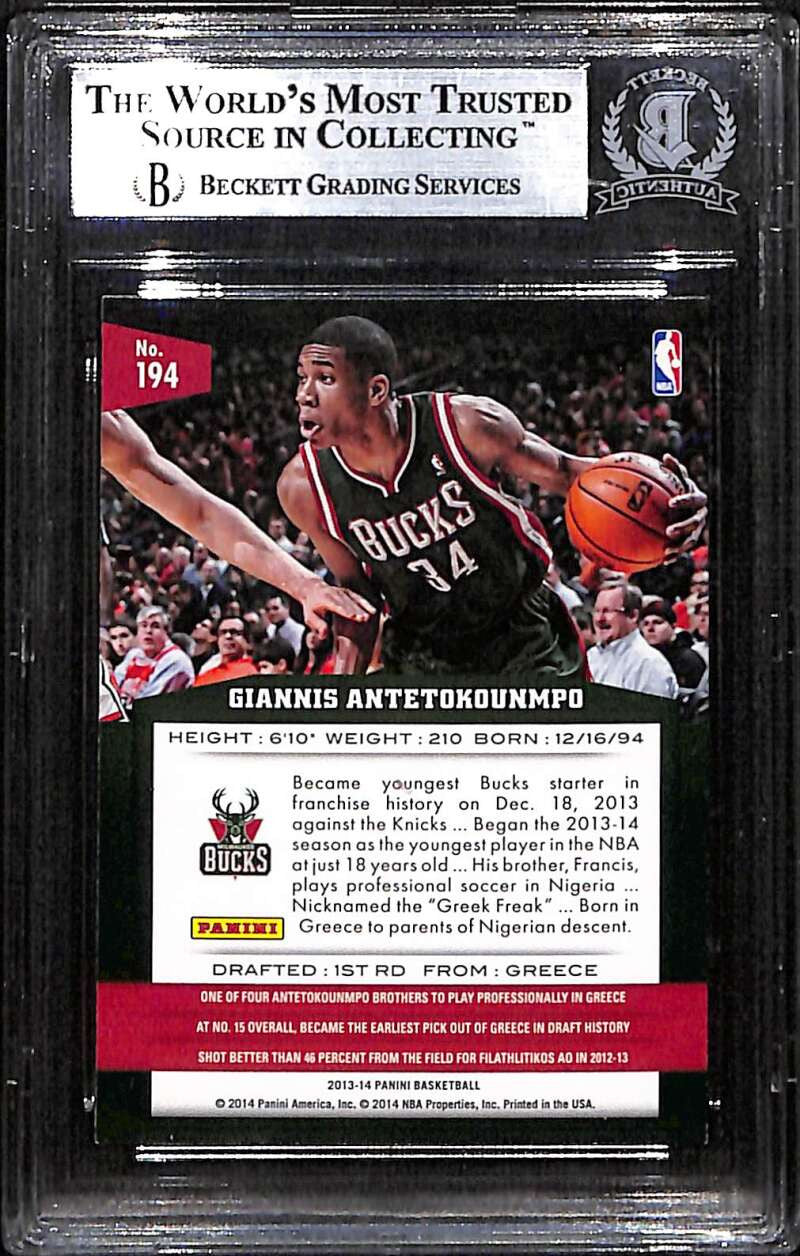 2013-14 Hoops 194 Giannis Antetokounmpo RC BAS Beckett Authentic Autograph Auto