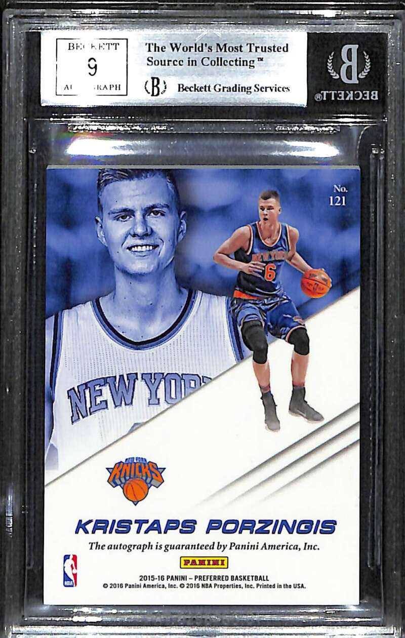 2015-16 Panini Preferred Autograph Purple Kristaps Porzingis RC Auto 23/49 BGS 9