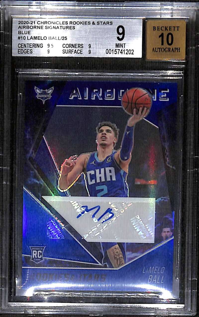 2020-21 Rookies Stars Airborne Signatures Blue LaMelo Ball RC Auto 8/25 BGS 9 10