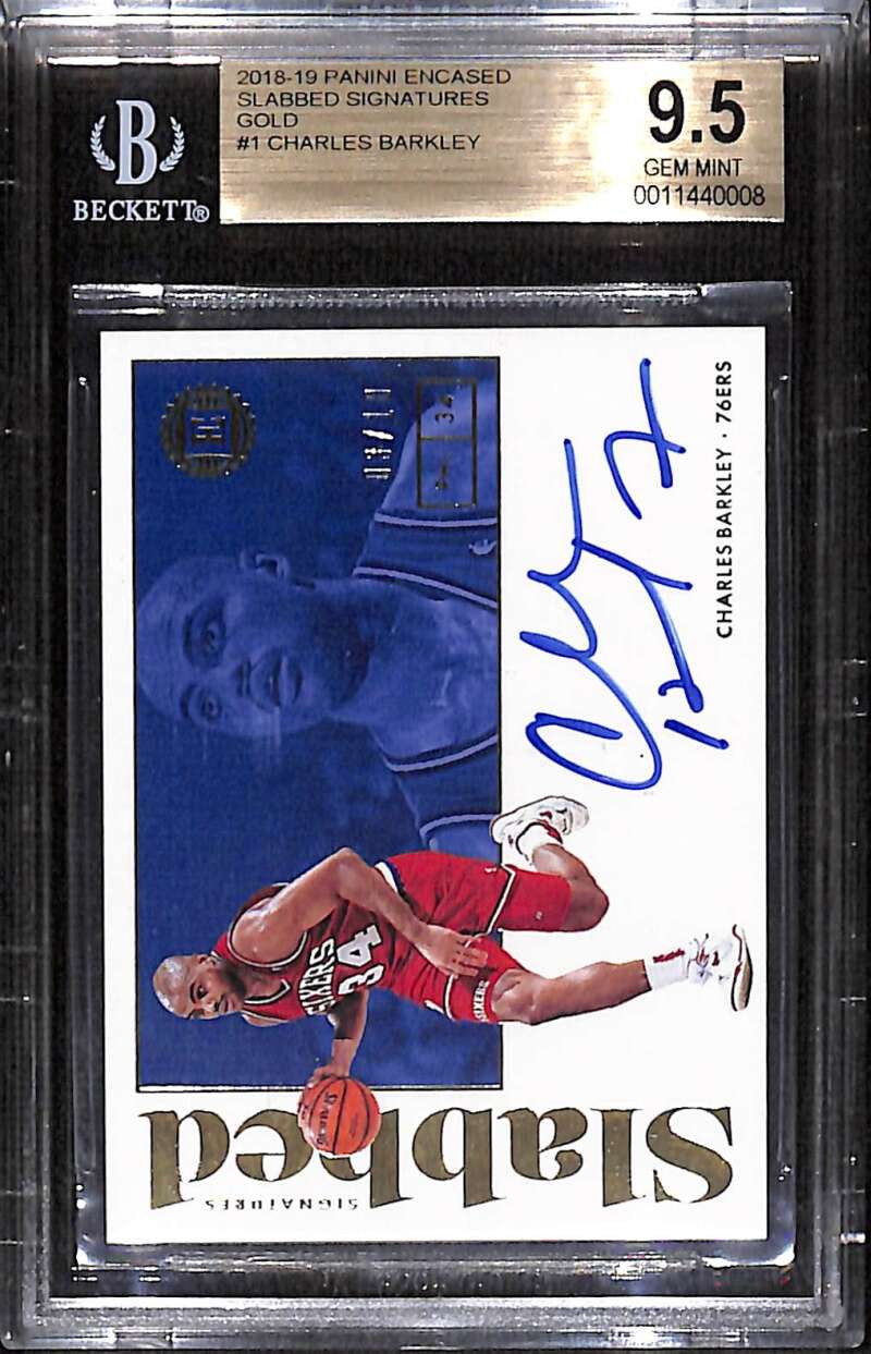 SOLD 172254 2018-19 Panini Encased Slabbed Signatures Gold Charles Barkley Auto 3/10 BGS 9.5