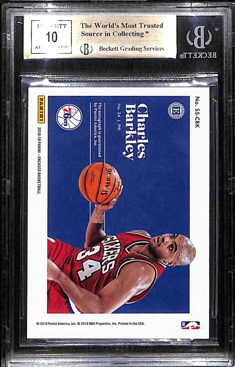 SOLD 172254 2018-19 Panini Encased Slabbed Signatures Gold Charles Barkley Auto 3/10 BGS 9.5