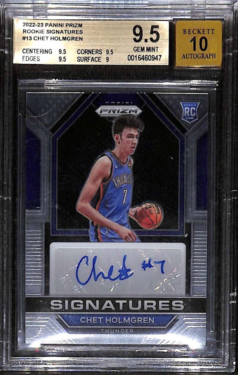 2022-23 Panini Prizm Rookie Signatures 13 Chet Holmgren RC Auto BGS 9.5 GEM 10