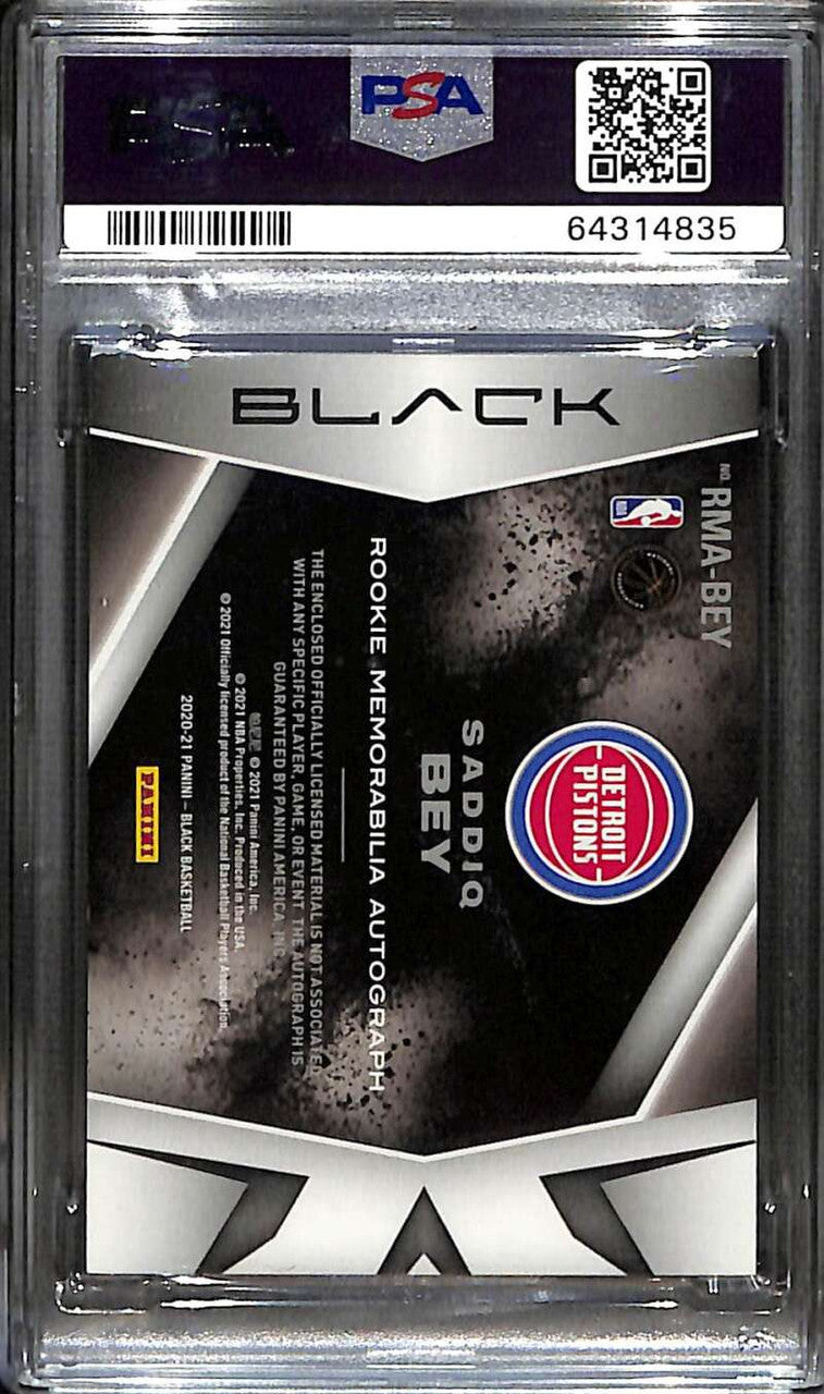 2020-21 Panini Black Memorabilia Autographs 25 Saddiq Bey RC Patch Auto 1/25 PSA