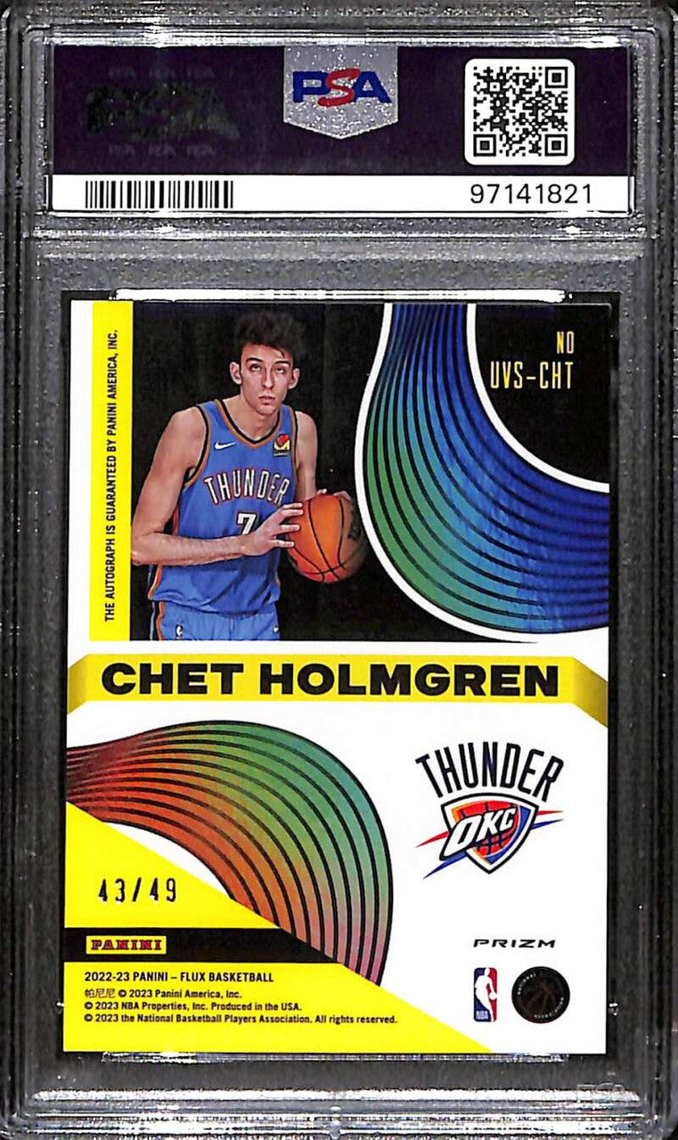 2022-23 Panini Flux Ultraviolet Signatures Red Chet Holmgren RC Auto 43/49 PSA 9