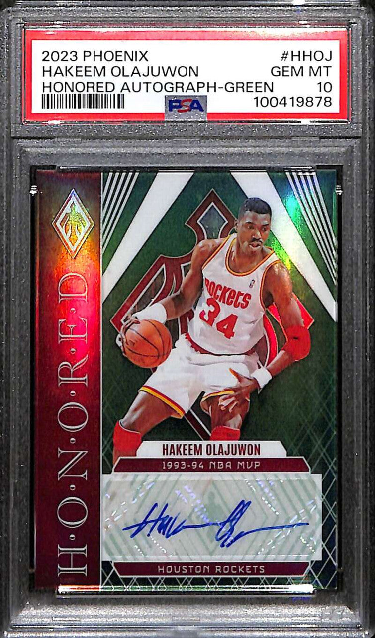 2023-24 Panini Phoenix Honored Signatures Green Hakeem Olajuwon Auto 1/5 PSA 10