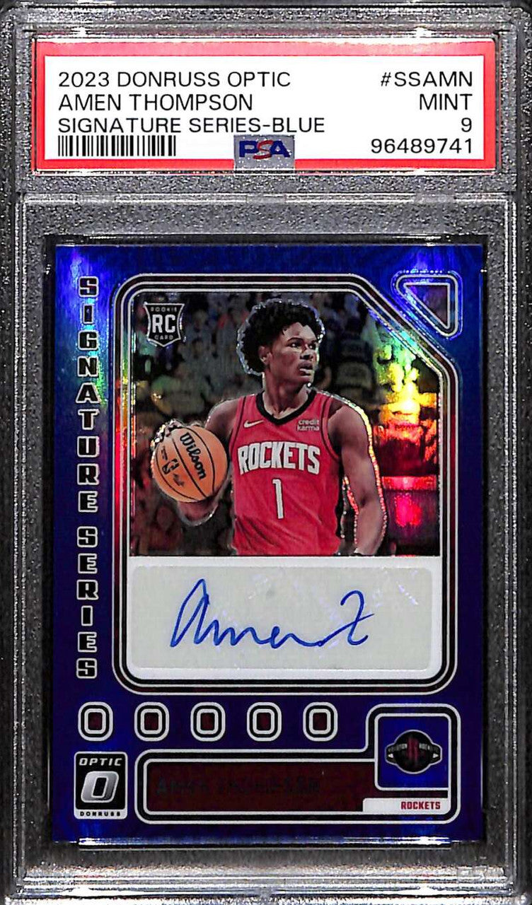 2023-24 Donruss Optic Signature Series Blue 1 Amen Thompson RC Auto 16/25 PSA 9